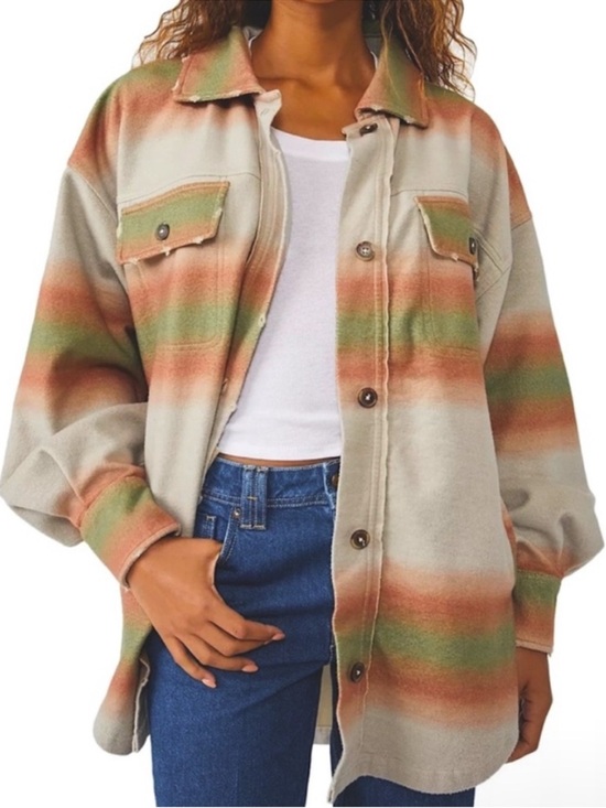 Free People Tops - NWT Free People Ruby Striped Button Front Shacket Size Medium Retail $178.00